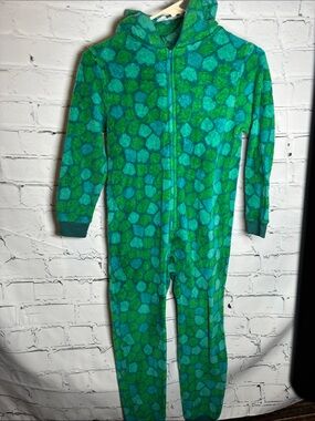 Green Patterned Hooded Kids One-Piece Footie